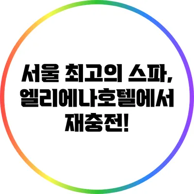 서울 최고의 스파, 엘리에나호텔에서 재충전!