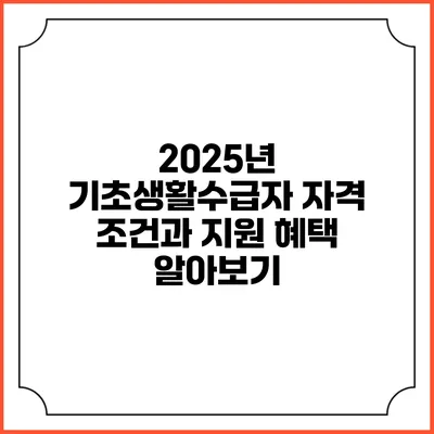 2025년 기초생활수급자 자격 조건과 지원 혜택 알아보기