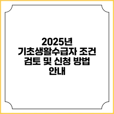 2025년 기초생활수급자 조건 검토 및 신청 방법 안내