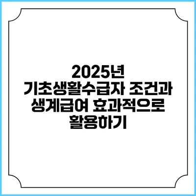 2025년 기초생활수급자 조건과 생계급여 효과적으로 활용하기