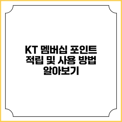KT 멤버십 포인트 적립 및 사용 방법 알아보기