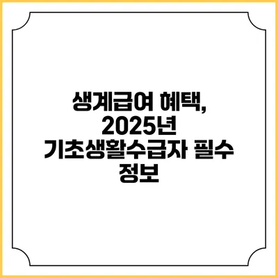생계급여 혜택, 2025년 기초생활수급자 필수 정보