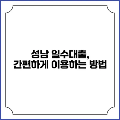 성남 일수대출, 간편하게 이용하는 방법